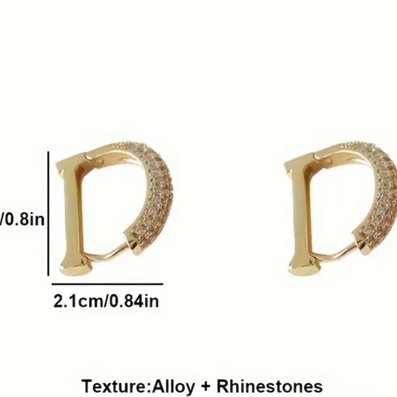 D Design Hoop Earrings Alloy Jewelry Embellished With Rhinestones - Picture 2 of 5